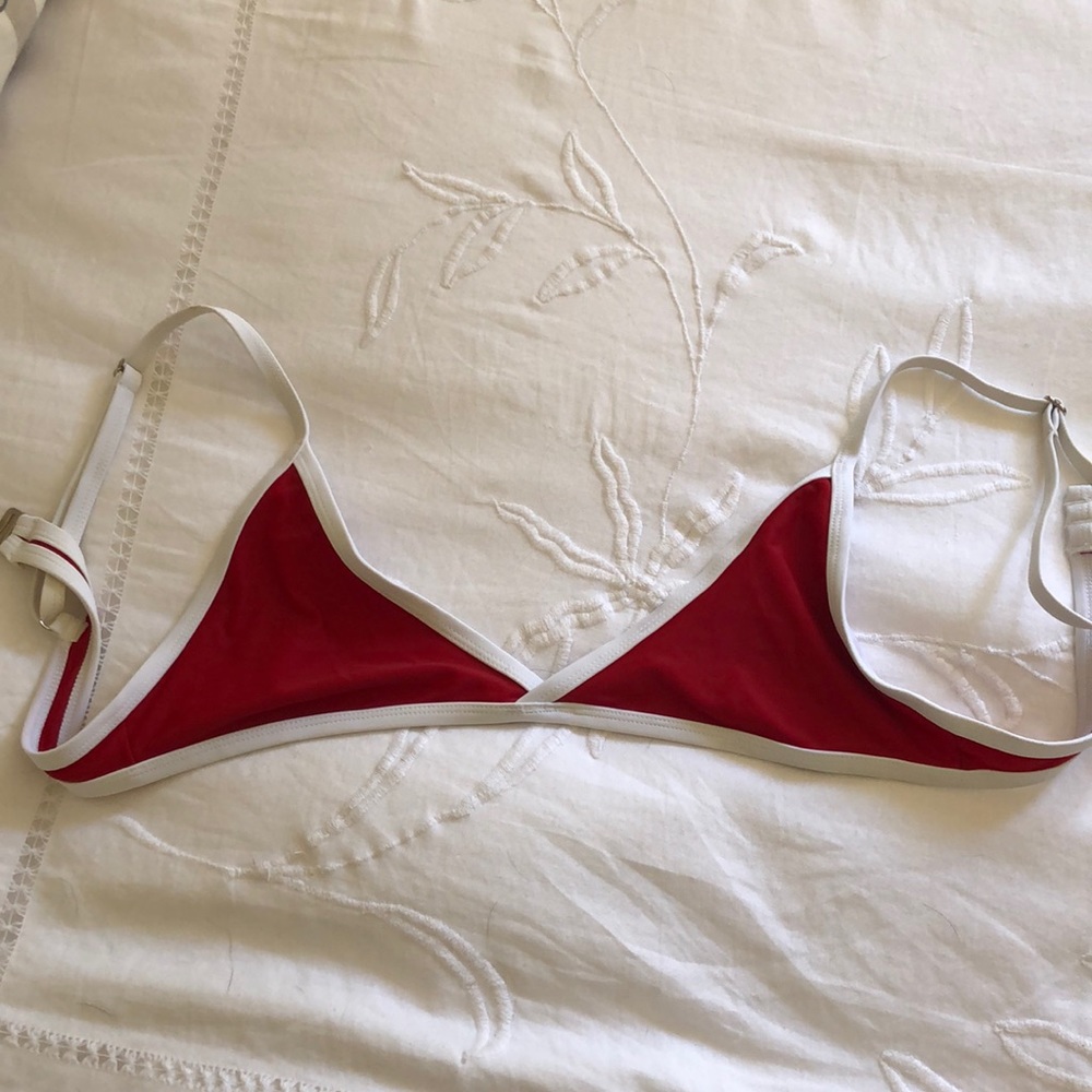 Red and white bikini top